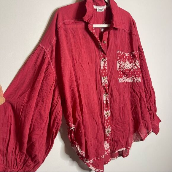 Free People balloon sleeve light weight oversized shirt NWOT - Picture 4 of 11